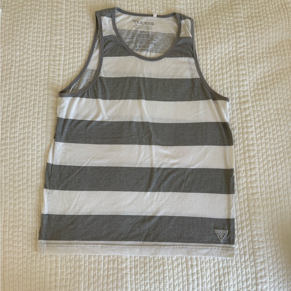 Guess Gray and White Large Stripe Tank Wide Arms Sz L - Picture 1 of 4